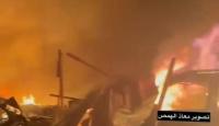 النيران تلتهم خيام النازحين جراء استهداف طيران الاحتلال