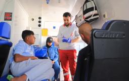 الاجلاء الطبي من مستشفى التأهيل الطبي التابع لجمعية الهلال الاحمر الفلسطيني