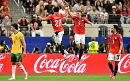 احتفالات لاعبي منتخب مصر في مباراة أستراليا