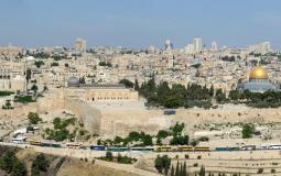 مشهد بانورامي للقدس وقبة الصخرة من جبل الزيتون