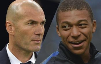 يميناً اللاعب كيليان مبابي والآخر المدرب الفرنسي لريال مدريد زين الدين زيدان