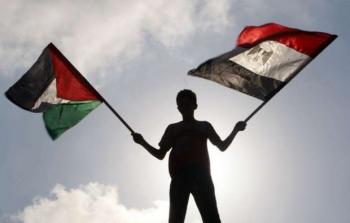 فتى فلسطيني يحمل علمي فلسطين ومصر