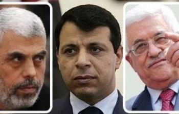 الرئيس محمود عباس ومحمد دحلان ويحيى السنوار