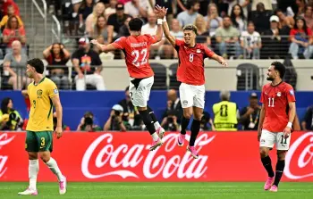 احتفالات لاعبي منتخب مصر في مباراة أستراليا
