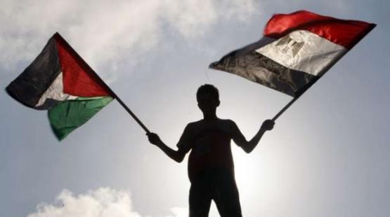 فتى فلسطيني يحمل علمي فلسطين ومصر