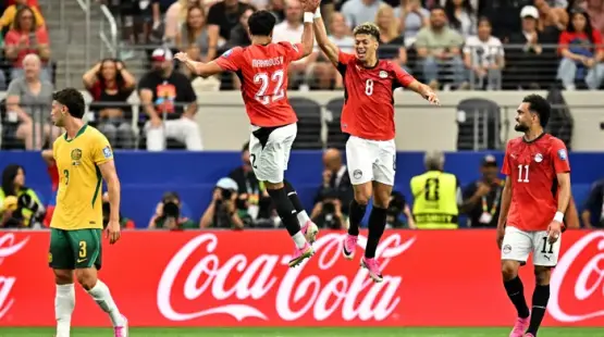 احتفالات لاعبي منتخب مصر في مباراة أستراليا