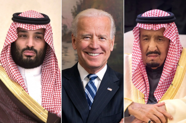 الملك عبد العزيز والرئيس الأمريكي بايدن وولي العهد محمد بن سلمان