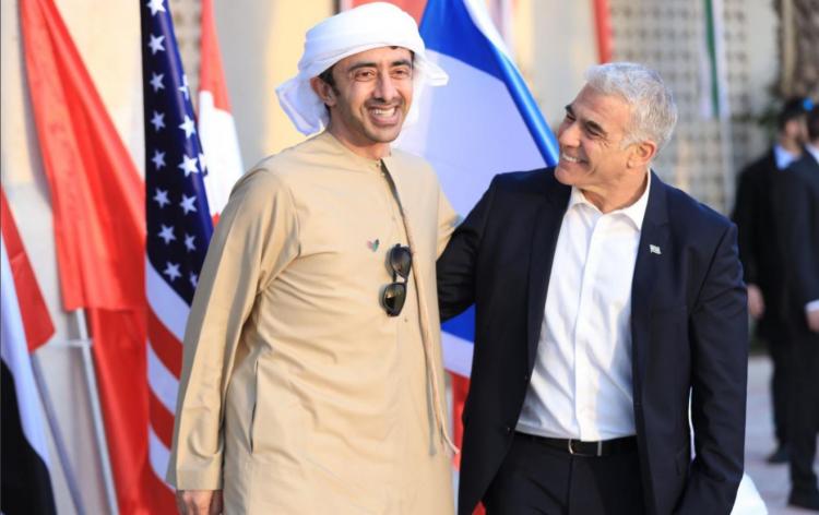 وزير خارجية اسرائيل عبدالله بن زايد ووزير خارجية اسرائيل يائير لابيد