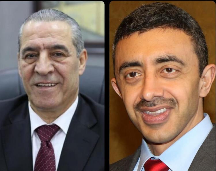 وزير خارجية الامارات عبدالله بن زايد وأمين سر اللجنة التنفيذية حسين الشيخ