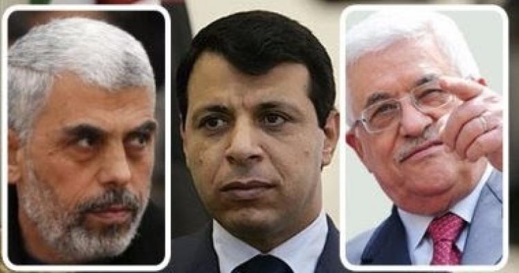 الرئيس محمود عباس ومحمد دحلان ويحيى السنوار