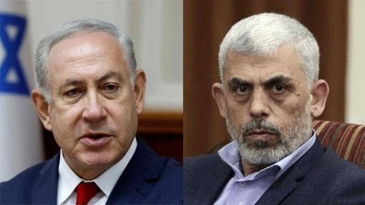 يحيى السنوار رئيس حركة حماس في غزة وبنيامين نتنياهو رئيس الوزراء الاسرائيلي