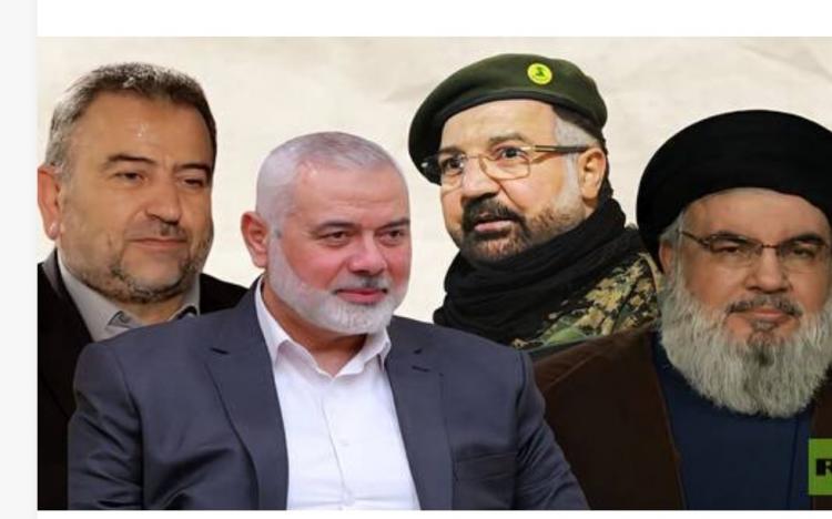 حسن نصر الله وإسماعيل هنية وفؤاد شكر وصالح العروري