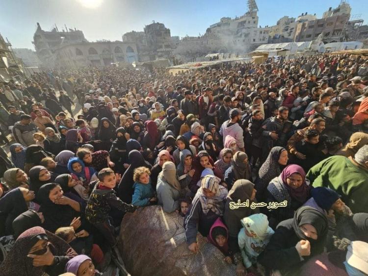 مواطنون يتزاحمون للحصول على ربطة خبز في دير البلح وسط القطاع