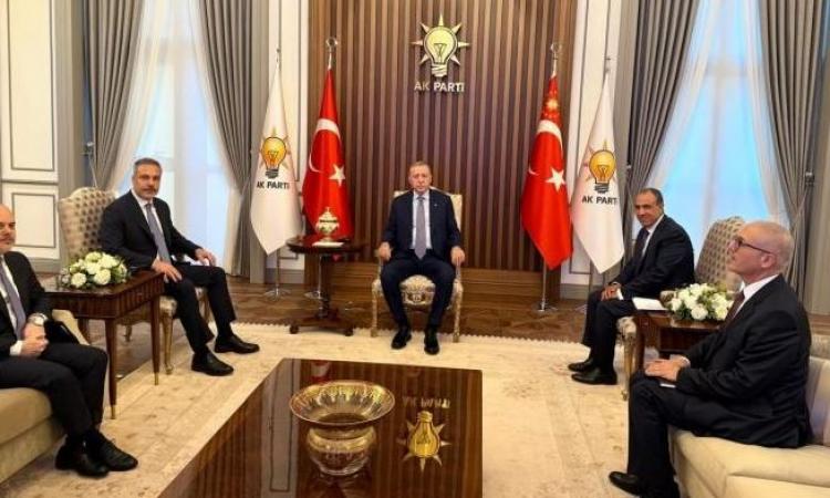 أردوغان مع وزير الخارجية المصري ونظيره التركي