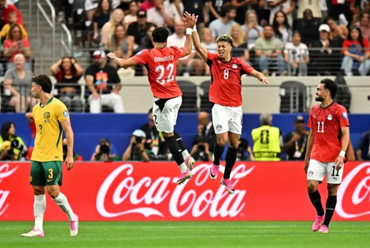 احتفالات لاعبي منتخب مصر في مباراة أستراليا